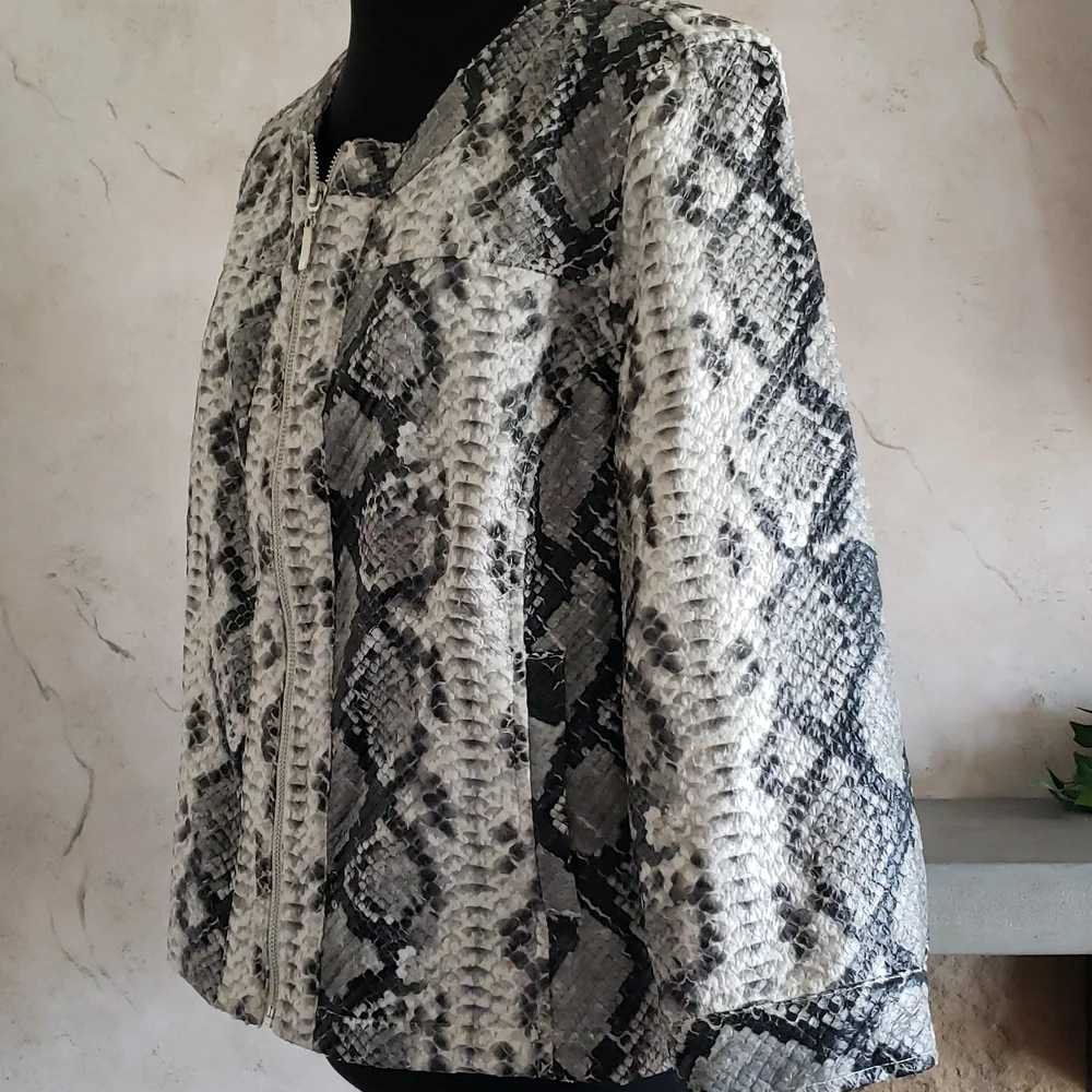 Hearts of Palm Faux Snakeskin Leather Zippered Jacket Women's Size 14 Large - Picture 2 of 12